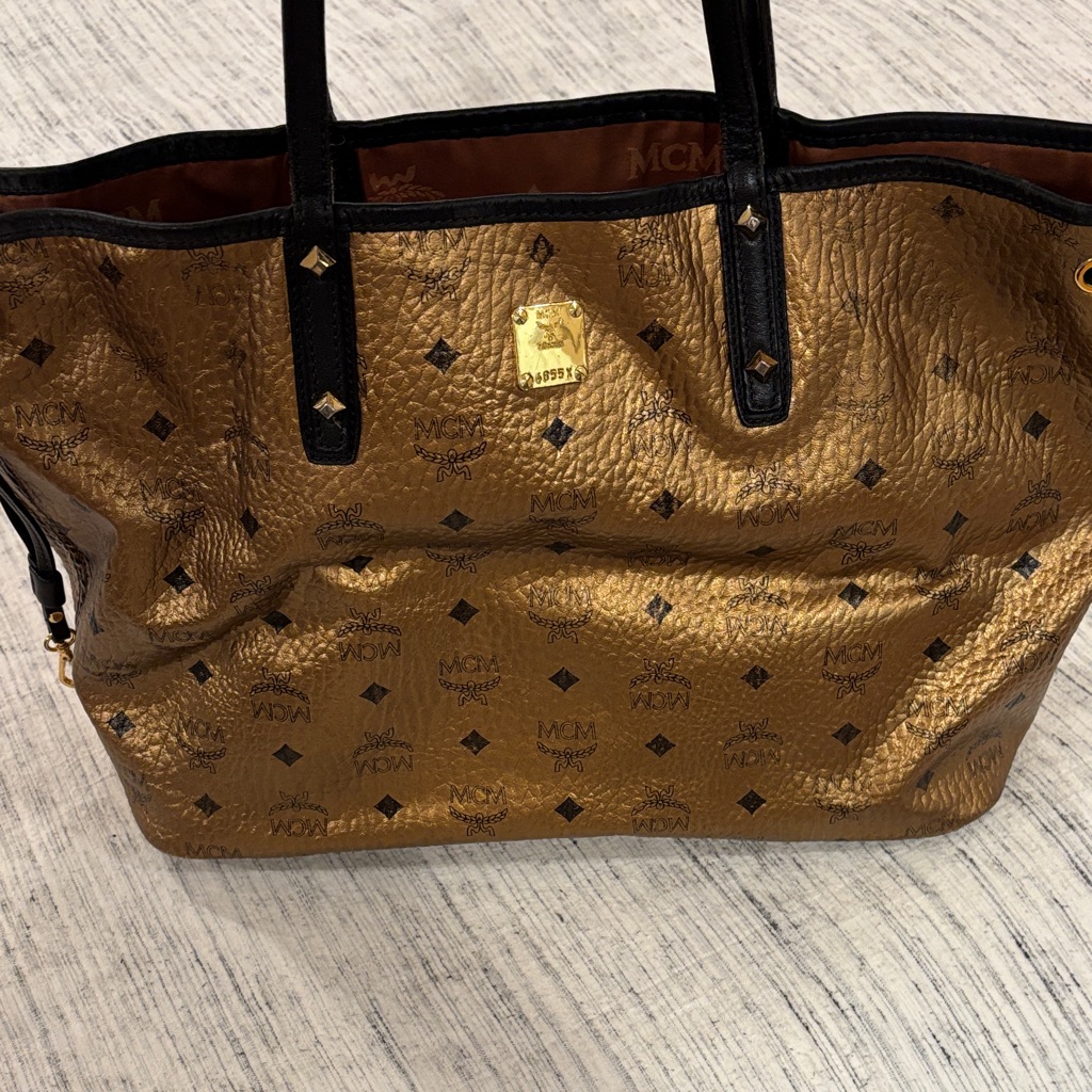 Mcm Gold And Black Monogram Tote
